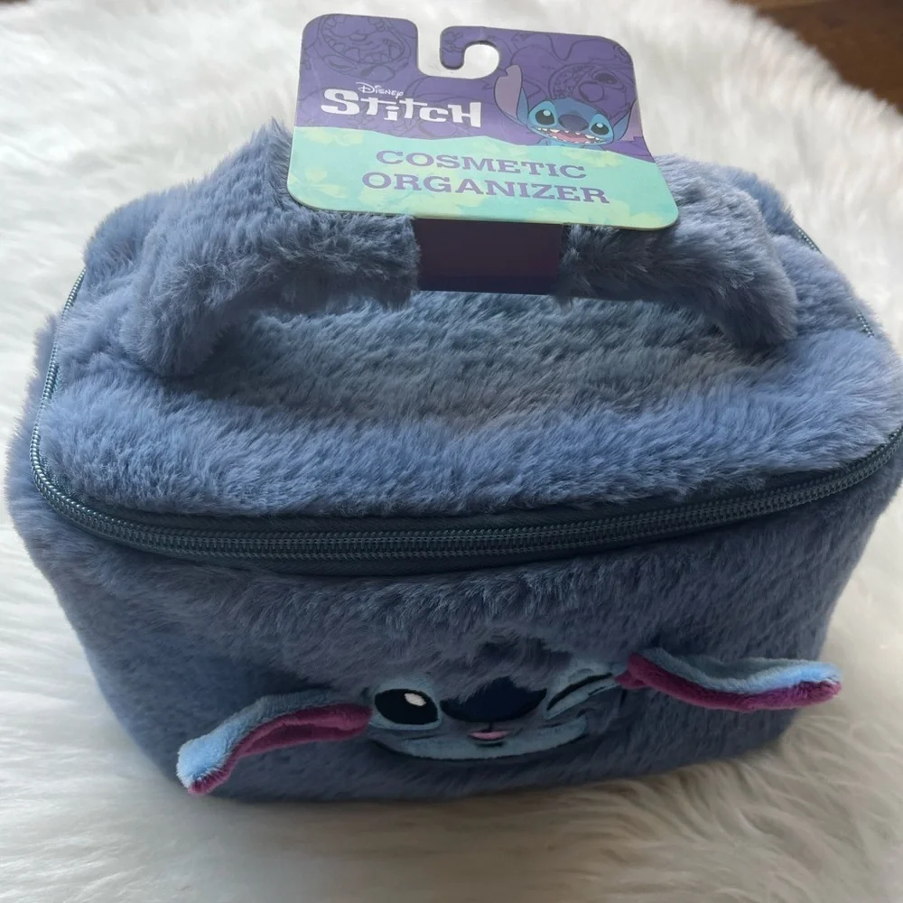 🆕 Disney Stitch Fluffy Blue Travel Cosmetic Bag Unisex Adults